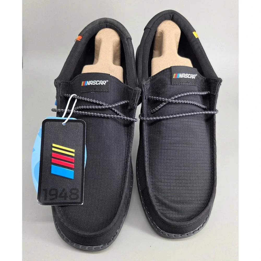 Hey Dude Wally NASCAR Shoes Mens Size 12 Black Ripstop Slip On‎ Loafers NWT